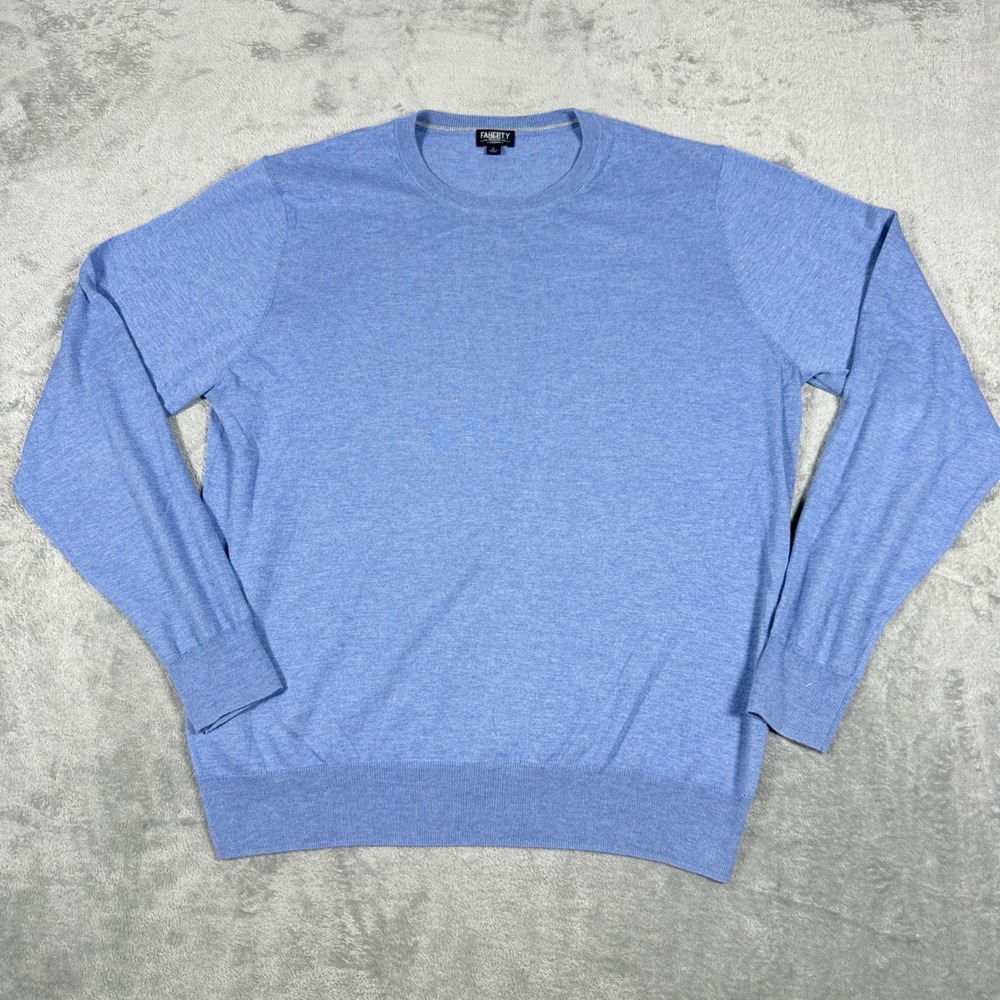 Faherty Mens Large Sweater Reserve Blue Coolmax Cotton Blend Crewneck Knit